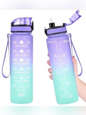 Enerbone 32 oz Motivational Water Bottle with Straw BPA-Free